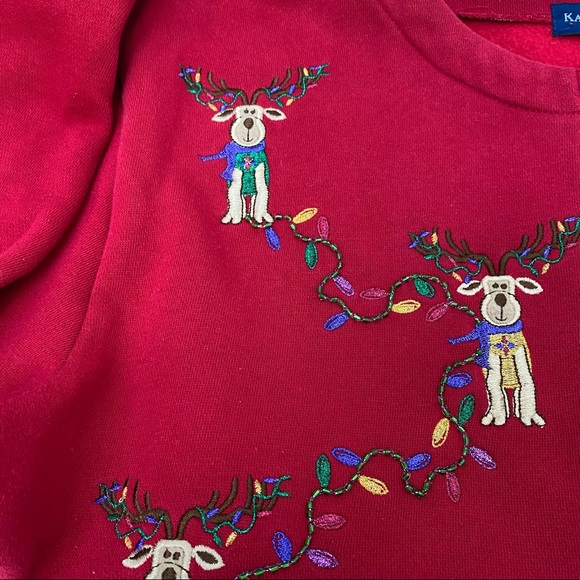 Karen Scott Vntg Christmas Sports Top Cardigan M Red Embroidered Reindeer - Picture 9 of 14